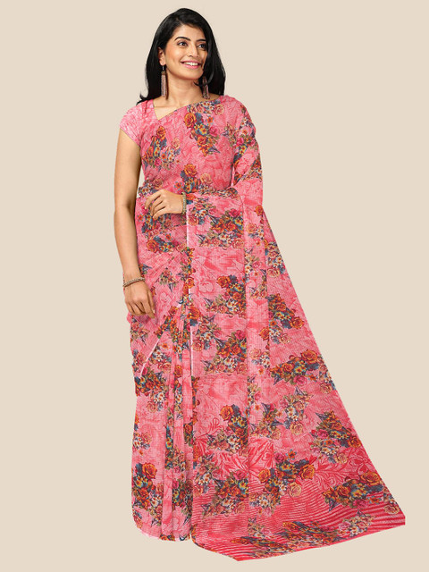 

Kalamandir Women Pink & Green Floral Printed Saree