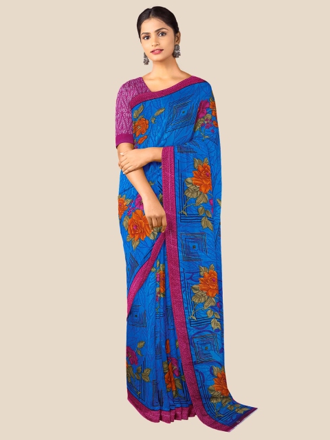 

Kalamandir Blue & Pink Floral Pure Crepe Saree