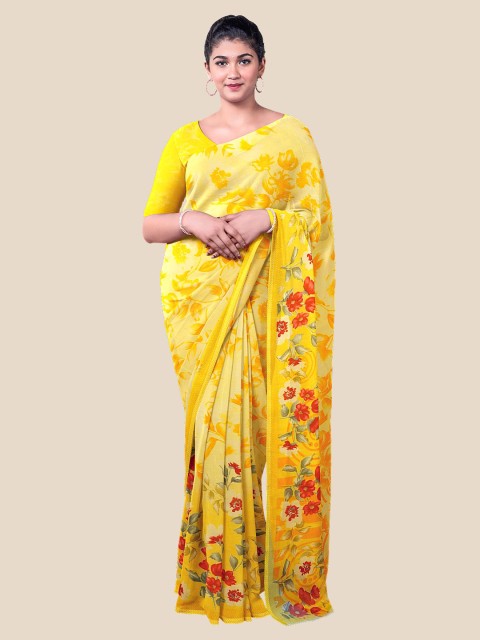 

Kalamandir Yellow & Red Floral Pure Georgette Saree