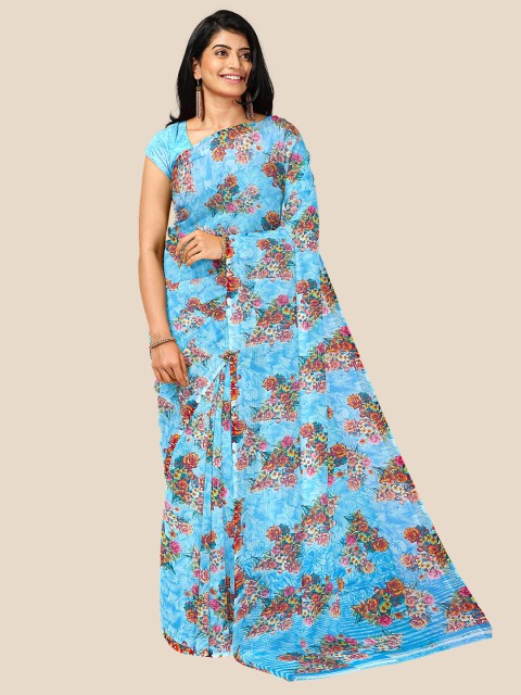 

Kalamandir Blue & Pink Floral Silk Cotton Saree