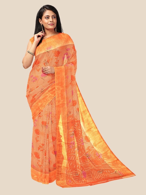 

Kalamandir Orange & Green Floral Silk Cotton Saree