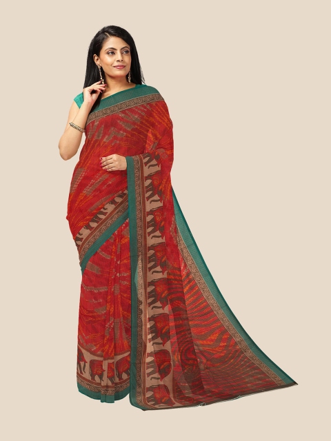 

Kalamandir Women Red Abstract Print Cotton Silk Saree