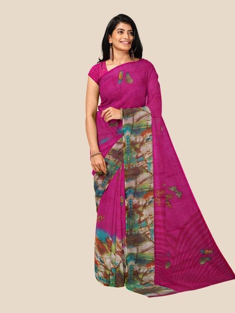 

Kalamandir Pink & Green Floral Silk Cotton Saree