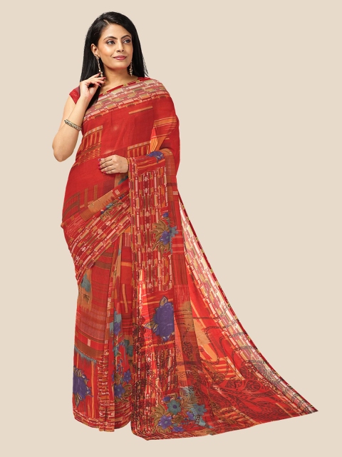 

Kalamandir Red & Blue Pure Georgette Saree