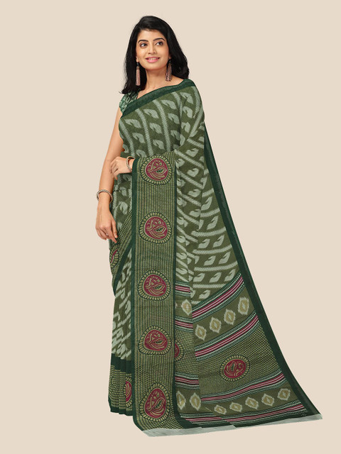 

Kalamandir Women Olive Green & Red Lehriya Printed Saree