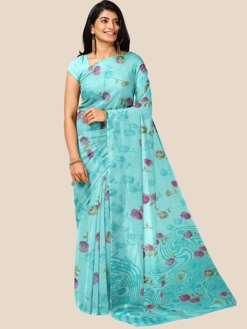 

Kalamandir Blue & Green Floral Pure Georgette Saree