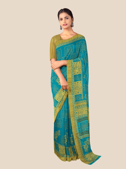 

Kalamandir Blue & Yellow Ethnic Motifs Pure Crepe Saree