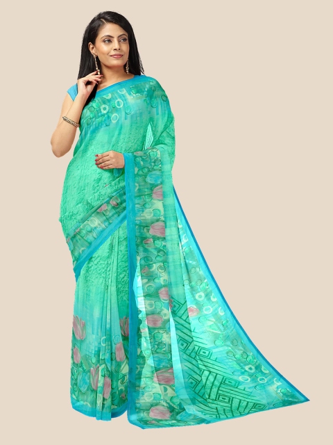 

Kalamandir Blue & Green Floral Pure Georgette Saree