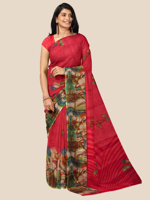 

Kalamandir Red & Green Floral Silk Cotton Saree