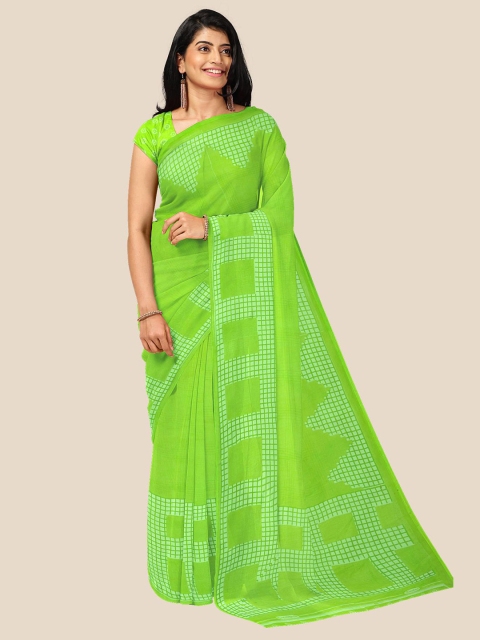 

Kalamandir Green Checked Pure Georgette Saree