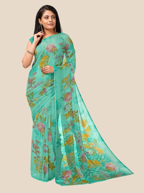 

Kalamandir Blue & Yellow Floral Pure Georgette Saree