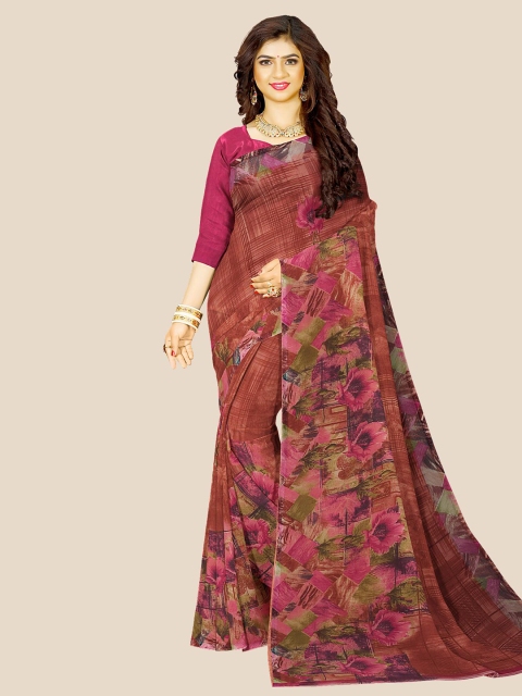 

Kalamandir Brown & Green Floral Georgette Saree