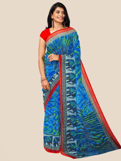 

Kalamandir Blue & Green Ethnic Motifs Silk Cotton Saree