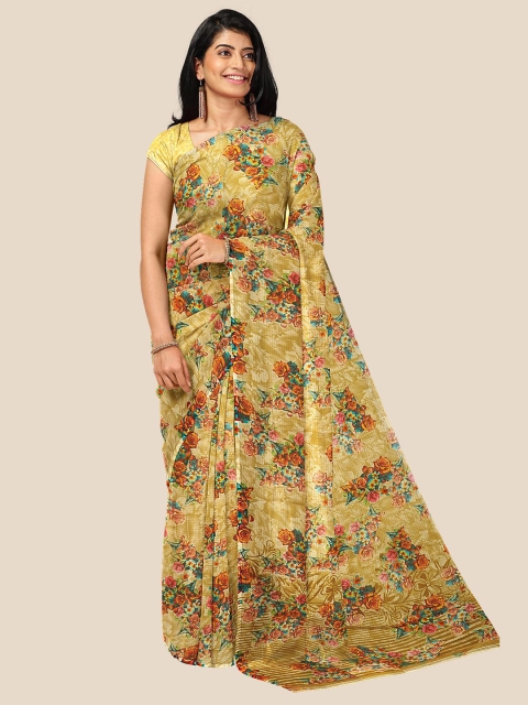 

Kalamandir Beige & Green Floral Silk Cotton Saree