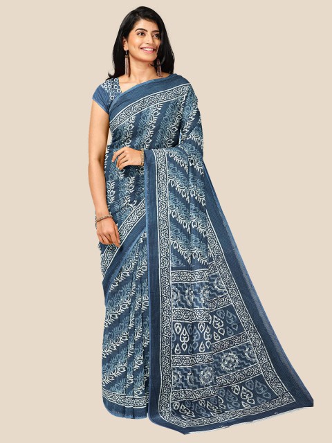 

Kalamandir Grey & White Floral Silk Cotton Saree