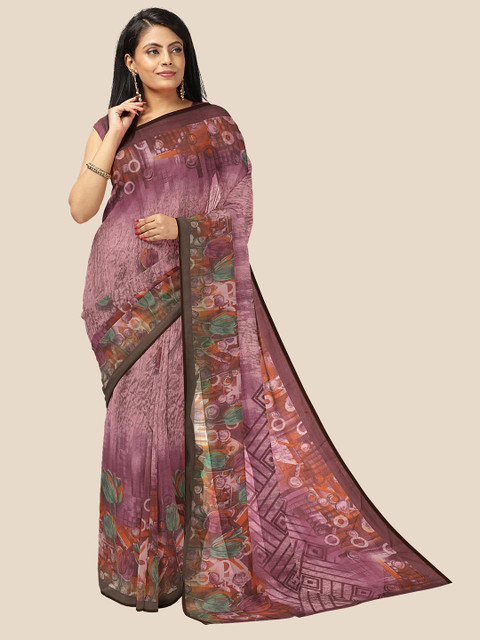 

Kalamandir Pink & Green Floral Pure Georgette Saree