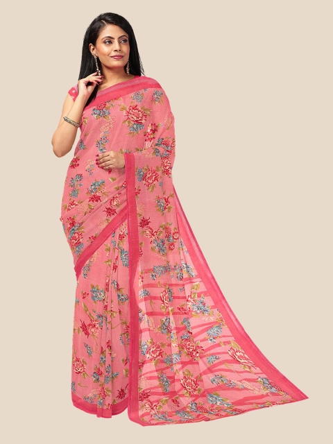 

Kalamandir Pink & Blue Floral Pure Georgette Saree