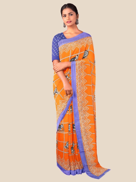 

Kalamandir Orange & Blue Ethnic Motifs Pure Crepe Saree