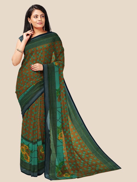 

Kalamandir Olive Green & Yellow Floral Pure Georgette Saree