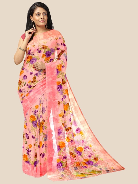 

Kalamandir Pink & Green Floral Pure Georgette Saree