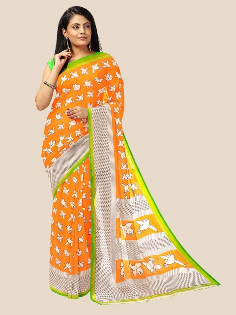 

Kalamandir Orange & Green Pure Georgette Saree