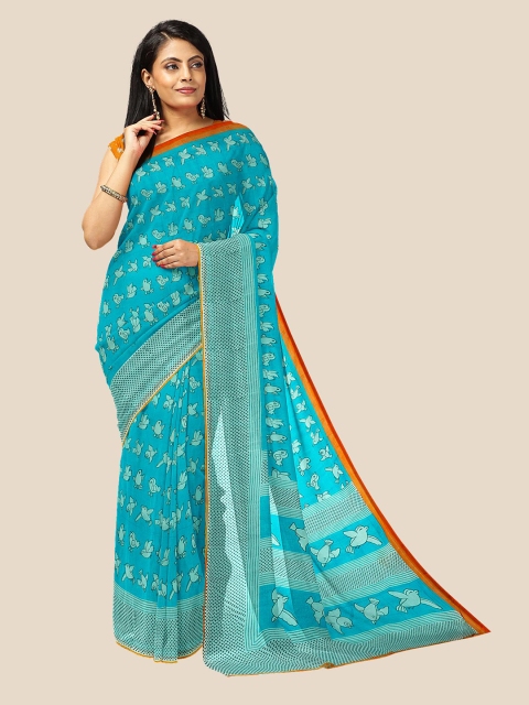 

Kalamandir Women Blue Figure Print Georgette Saree