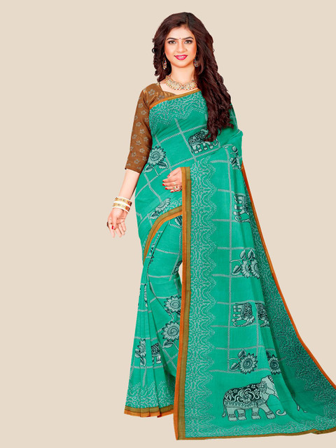

Kalamandir Green & White Ethnic Motifs Pure Georgette Saree