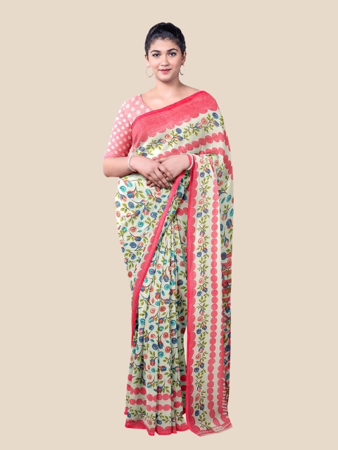 

Kalamandir Women Off White Floral Print Georgette Saree