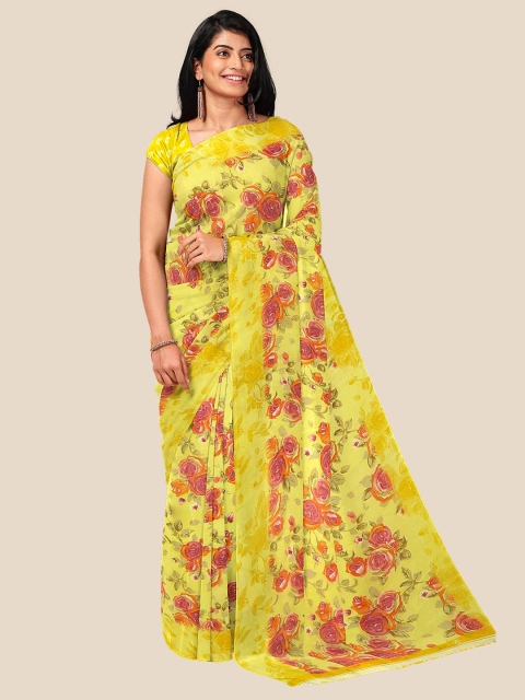 

Kalamandir Yellow & Pink Floral Zari Saree