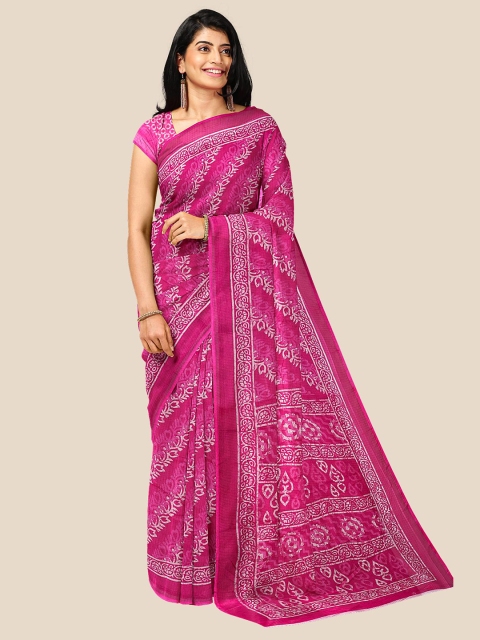 

Kalamandir Pink & White Floral Silk Cotton Saree