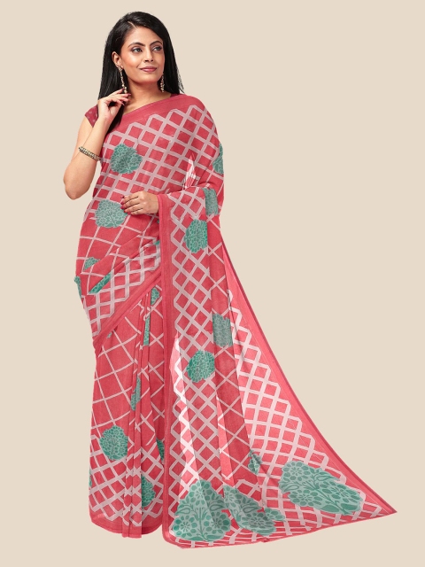 

Kalamandir Pink & Turquoise Blue Ethnic Motifs Pure Georgette Saree