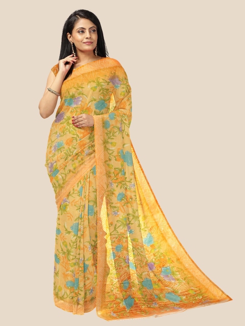 

Kalamandir Orange & Blue Floral Pure Georgette Saree
