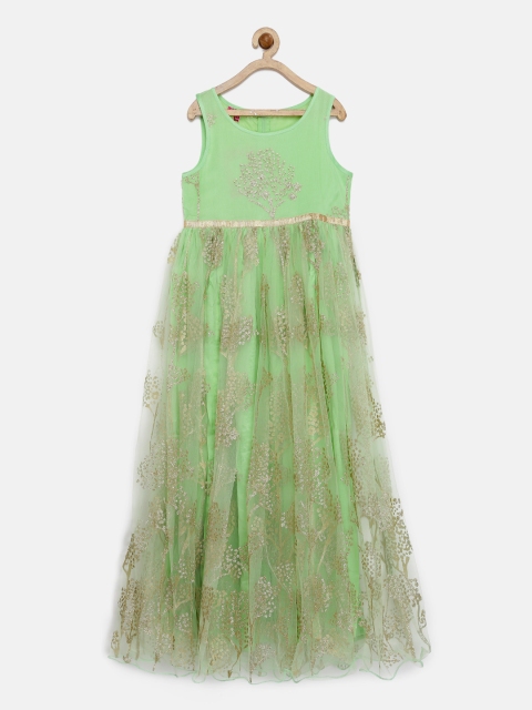 

Biba Girls Green Self-Design Maxi Dress