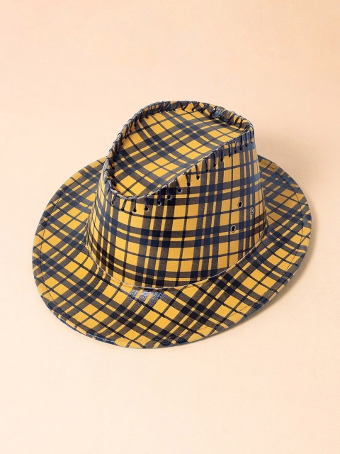 

Golden Peacock Men Yellow & Navy Blue Checked Faux Leather Cowboy Sun Hat