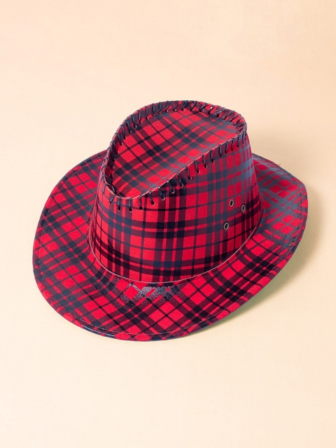 

Golden Peacock Men Red & Black Checked Cowboy Hat