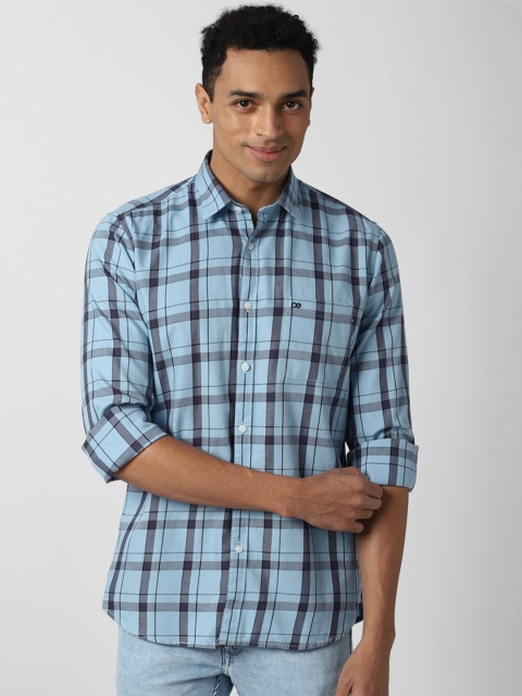 

Peter England Casuals Men Blue Slim Fit Checked Pure Cotton Casual Shirt