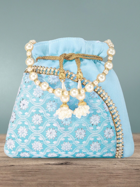 

Peora Blue & White Embroidered Potli Clutch