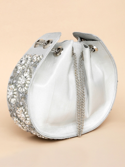 

Peora Silver-Toned Embellished Potli Clutch