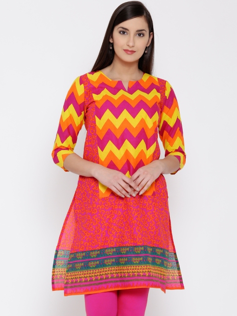 

Jashn Women Magenta & Orange Printed Straight Kurta