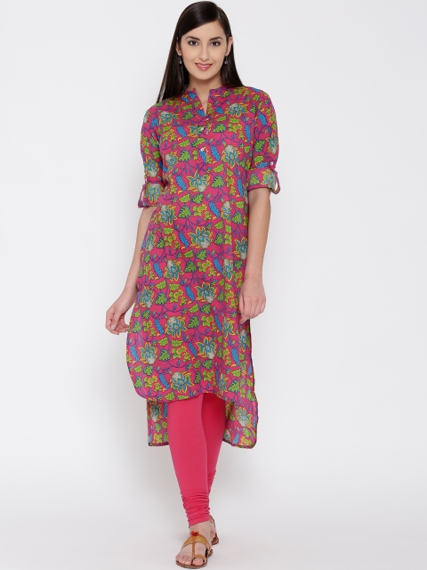 

Jashn Women Pink & Green Printed Straight Kurta