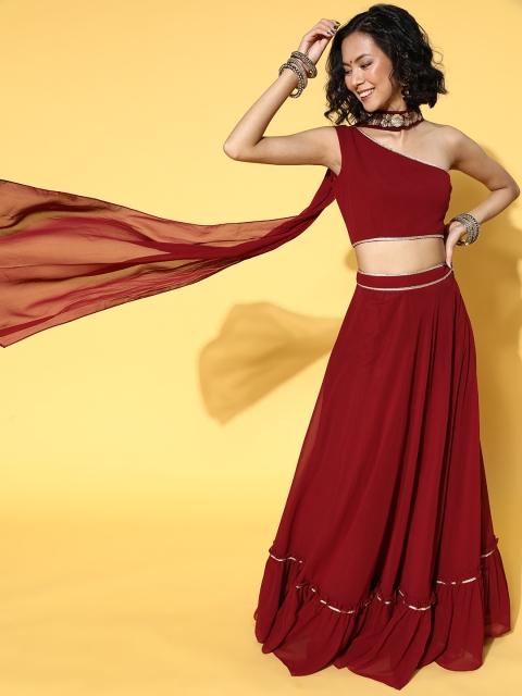 

Inddus Charming Maroon Solid Semi-Stitched Lehenga Choli with Dupatta