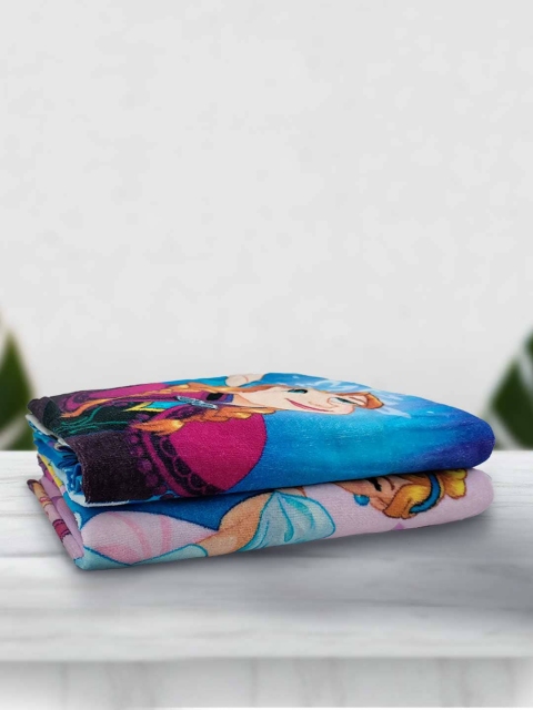 

YK Kids Pack of 2 Multicolored 380 GSM Frozen Blue & Princess Printed Cotton Towels, Multi