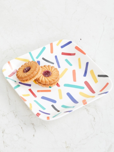 

Home Centre White Printed Melamine Square Tray