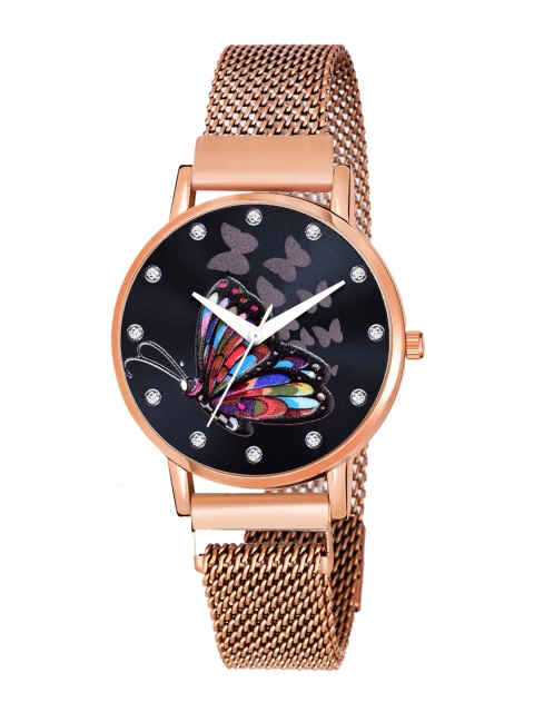 

Rage Enterprise Women Black Dial & Rose Gold Stainless Steel Straps Analogue Watch