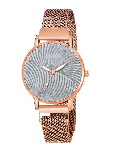 

Rage Enterprise Women Grey Brass Dial & Rose Gold Toned Stainless Steel Bracelet Style Straps Analogue Watch