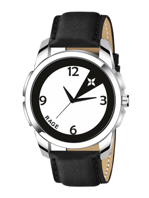 

Rage Enterprise Men White Printed Dial & Black Leather Straps Analogue Watch R-760-BLACK