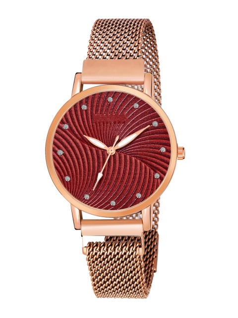 

Rage Enterprise Women Red Brass Dial & Rose Gold Toned Stainless Steel Bracelet Style Straps Analogue Watch