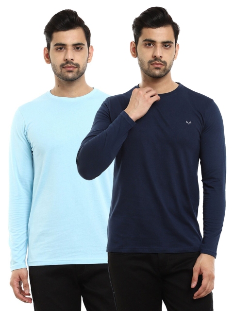 

V-Mart Men Navy Blue & Blue Slim Fit T-shirt Pack Of 2