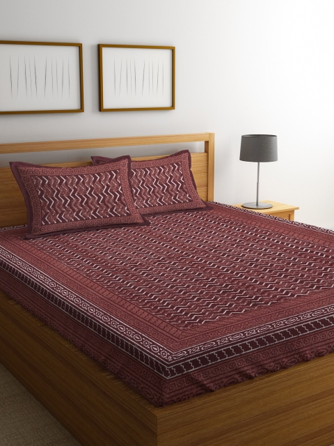

Rajasthan Decor Maroon & White Cotton 144 TC Queen Bedsheet with 2 Pillow Covers