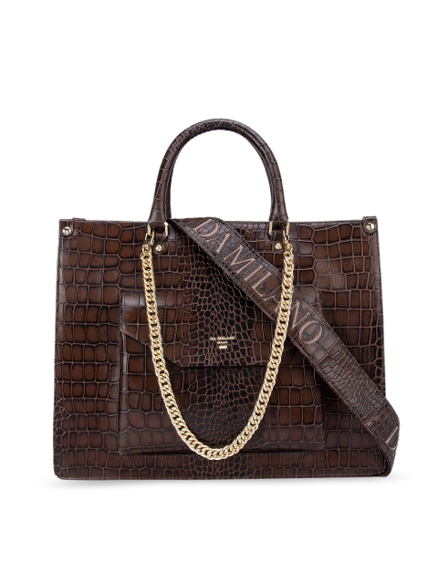 

Da Milano Brown Animal Textured Leather Structured Handheld Bag